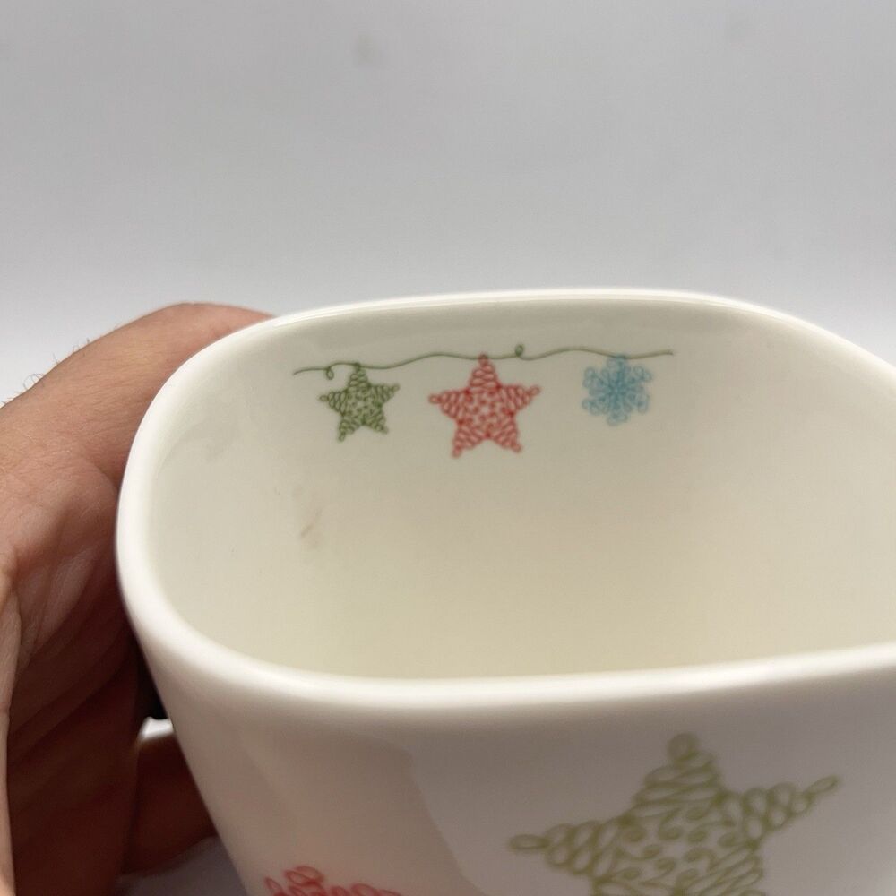 Starbucks 2005 Holiday Square Christmas Mug - Red, Blue, Green Snowflakes Stars - Picture 10 of 10